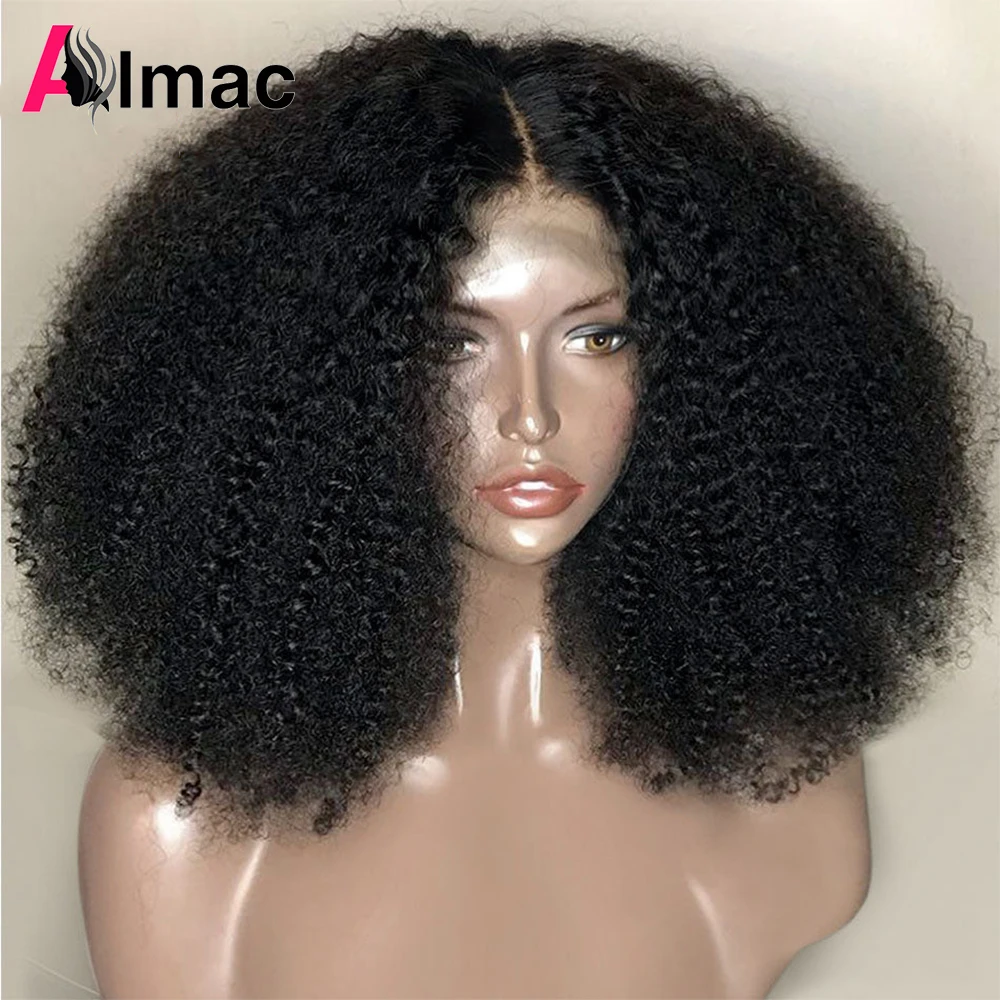 Peluca de cabello humano rizado Afro para mujer, postizo con encaje Frontal transparente, 13x4, 4x1, Parte en T, Remy, 250% de densidad