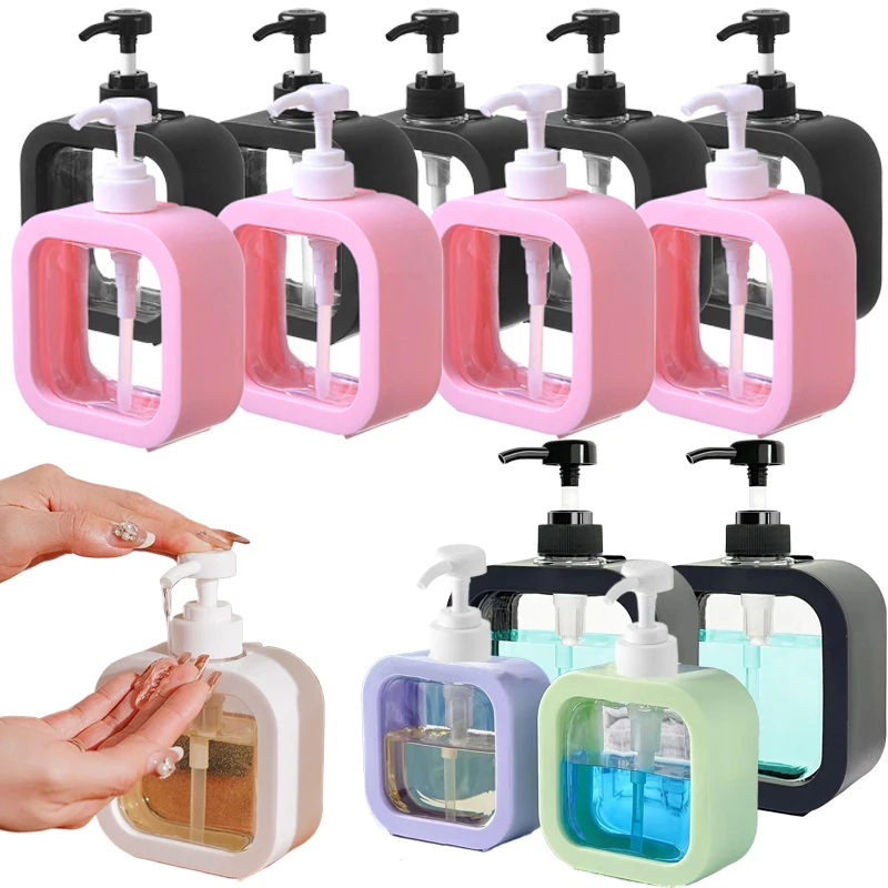 5-個の空のプラスチックポンプボトル-300-500-ミリリットル液体石鹸容器ポンプ付き詰め替え大容量ローションシャンプーシャワーボトル