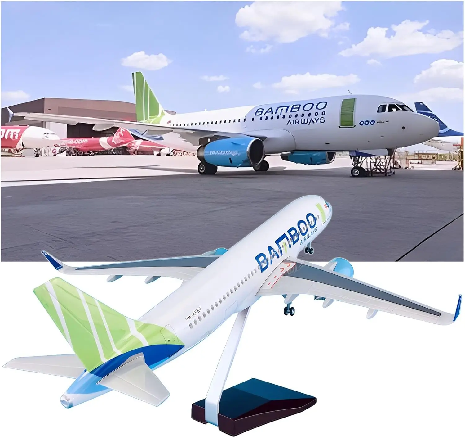 Aereo A320 Bamboo Airlines Scala 1:80 47 cm Airbus 320 Modello di aereo in resina W Luci e carrello di atterraggio Aereo souvenir Giocattolo Raccogliere