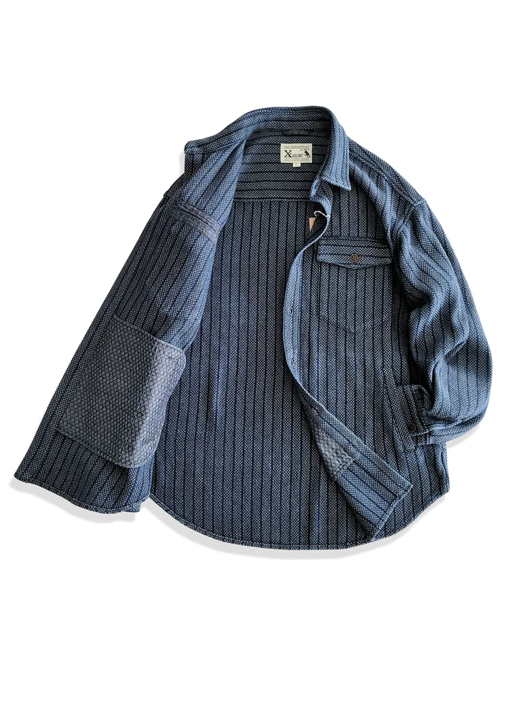 Amekaji Wear Clothes Men Herringbone Pattern Loose Profile Shirt Coat Japanese-Style Retro Casual