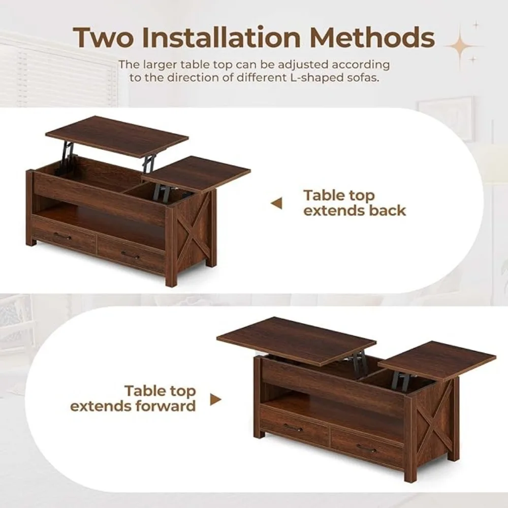 Coffee Table,Coffee Table with 2 Storage Drawers and Hidden Compartment,Table with Wooden Lift Tabletop for Coffee Table