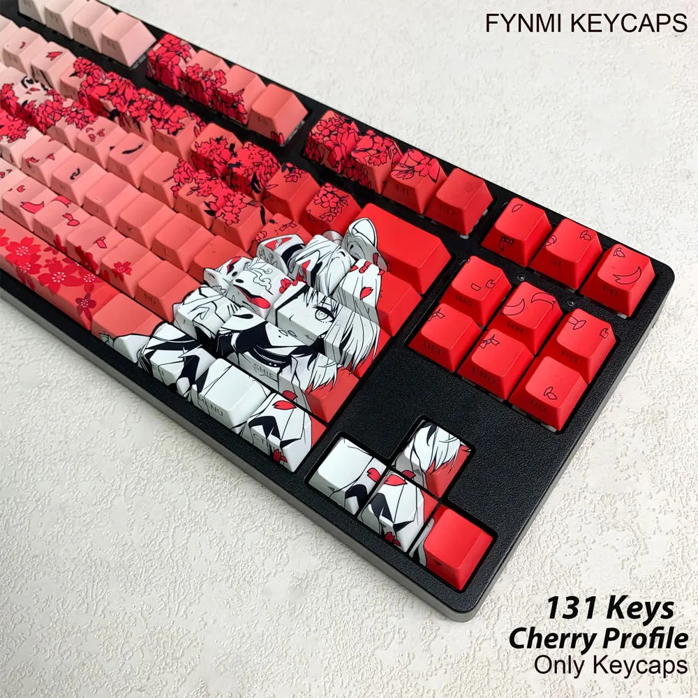 Raven Sakura ISO ANSI côté sud impression rétro-éclairage profil Cherry 131 touches PBT colorant Sublimation Keycaps pour Fynmi