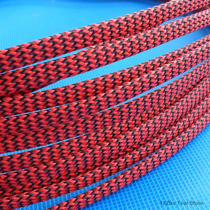 6MM PET Sleeves Tight Braided Expandable Cable Wire Snakeskin Sleeving Cord Protector Red Black