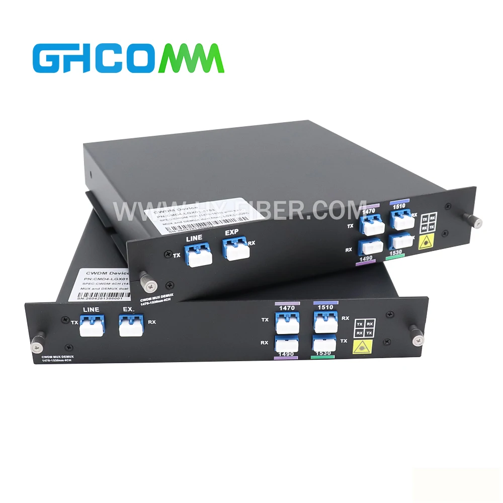 

FTTX Dual Fiber 2 4 6 8CH CWDM Mux+DeMux, LGX Cassette Package, Connectors with Expansion Port for optical Communications