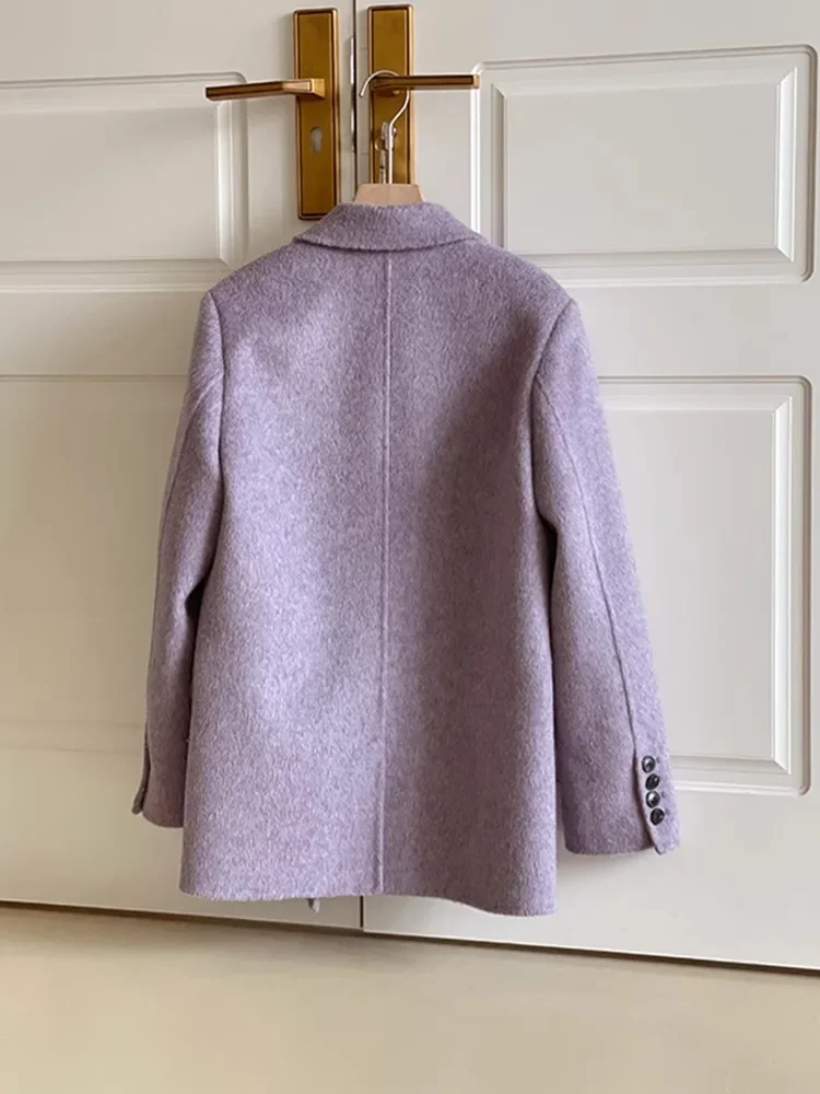 Gentle Purple Woolen Coat For Women In Autumn And Winter, New High-End Loose Casual Woolen Suit Short Jacket