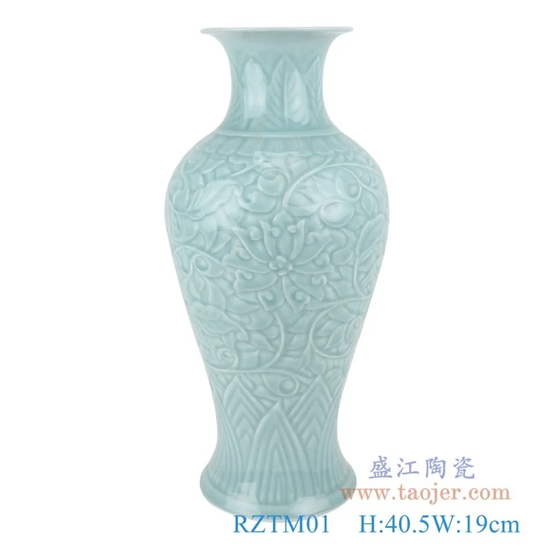YFY Jingdezhen Ceramics, Shadow Blue Carving, Twisted lotus, Large Vase Carving, Peony Vase, Home Living Room Ornament