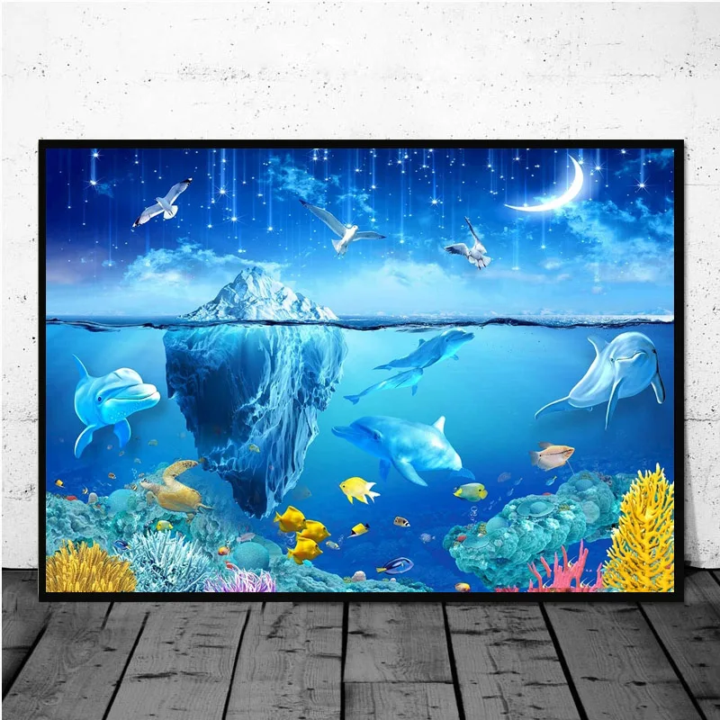 Underwater World Sea Creatures Seaweed Canvas Painting Wall Art Picture Posters and Prints Home Decor for Living Room No Frame