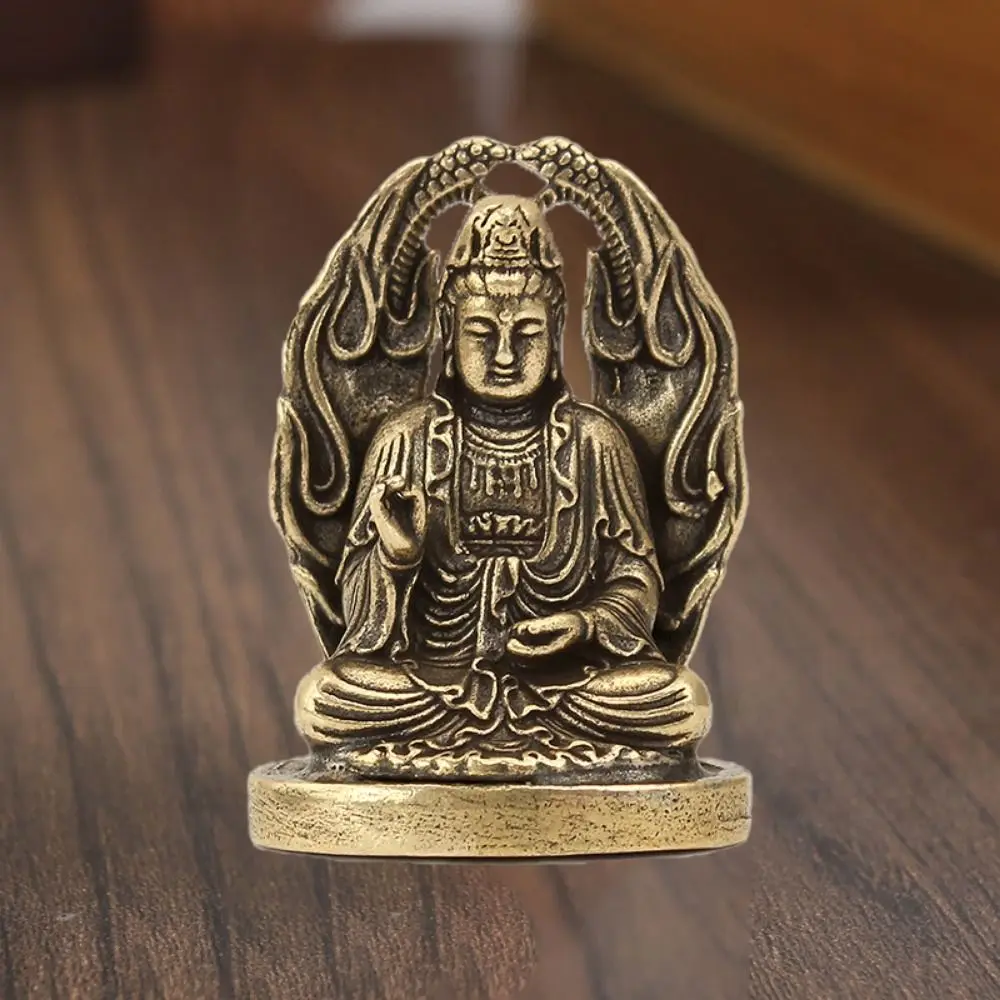 Portable Solid Guanyin Buddha Statue Antique Brass Craft Pocket Buddha Ornaments Small Buddha Pendant Office