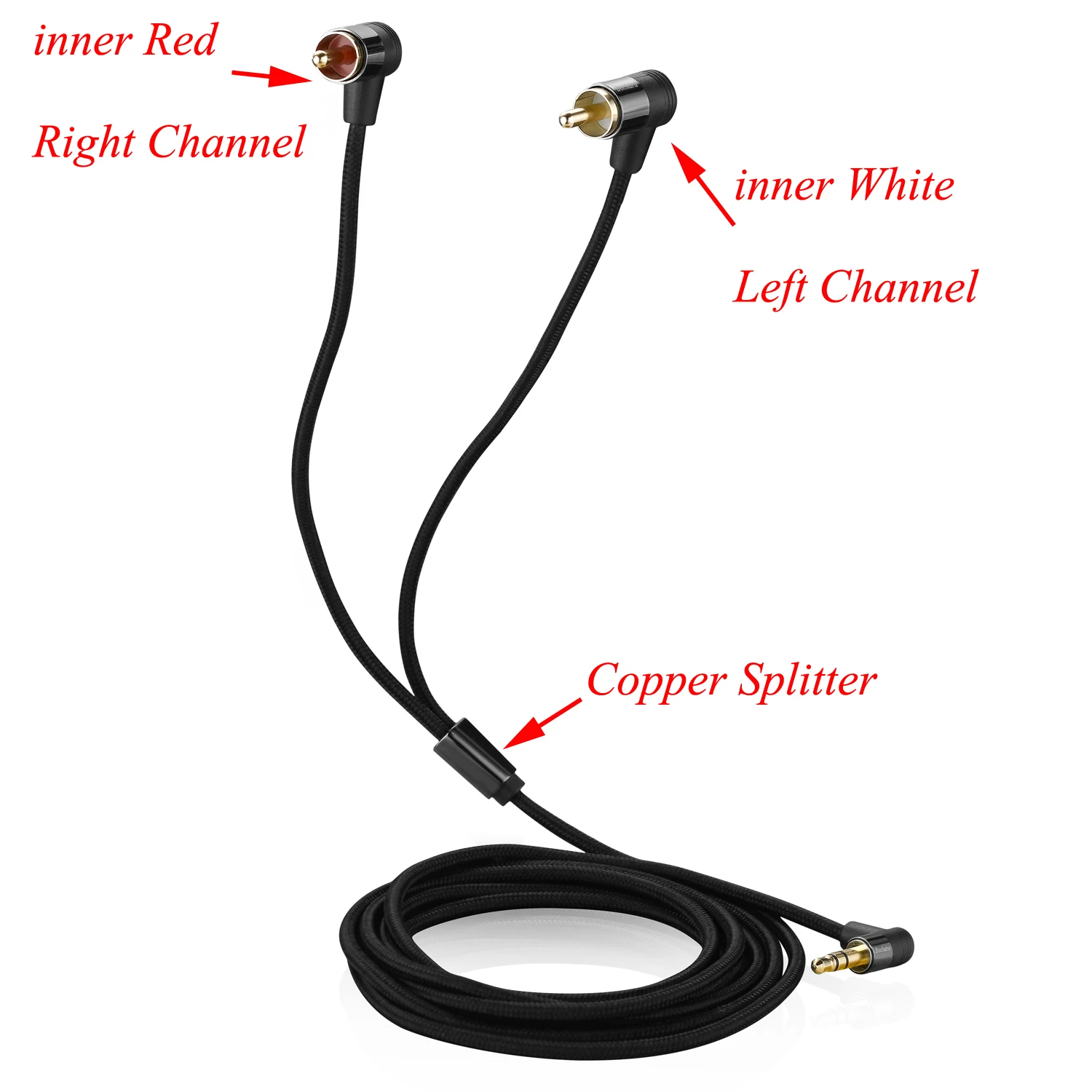 Bochara Braided 90degree Gold Plated 3.5mm jack to 2RCA OFC Audio Cable For Speakers Amplifier Mixer 1.8m 3m 5m 10m