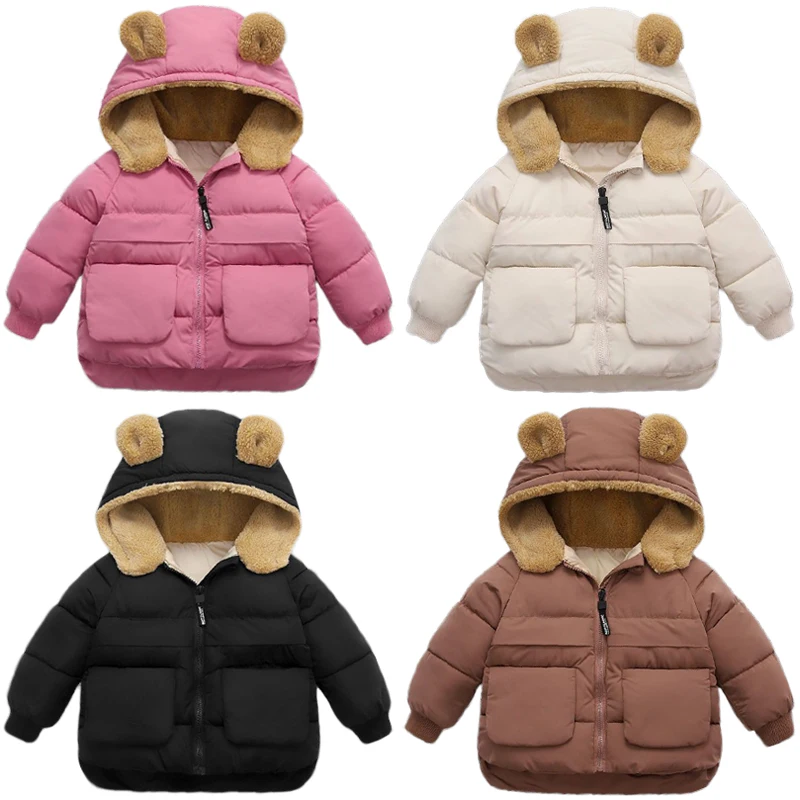

2 3 4 5 6 Years Winter Girls Jackets Bear Ear Keep Warm Princess Coat Hooded Zipper Baby Outerwear Birthday Gift Kids Clothes