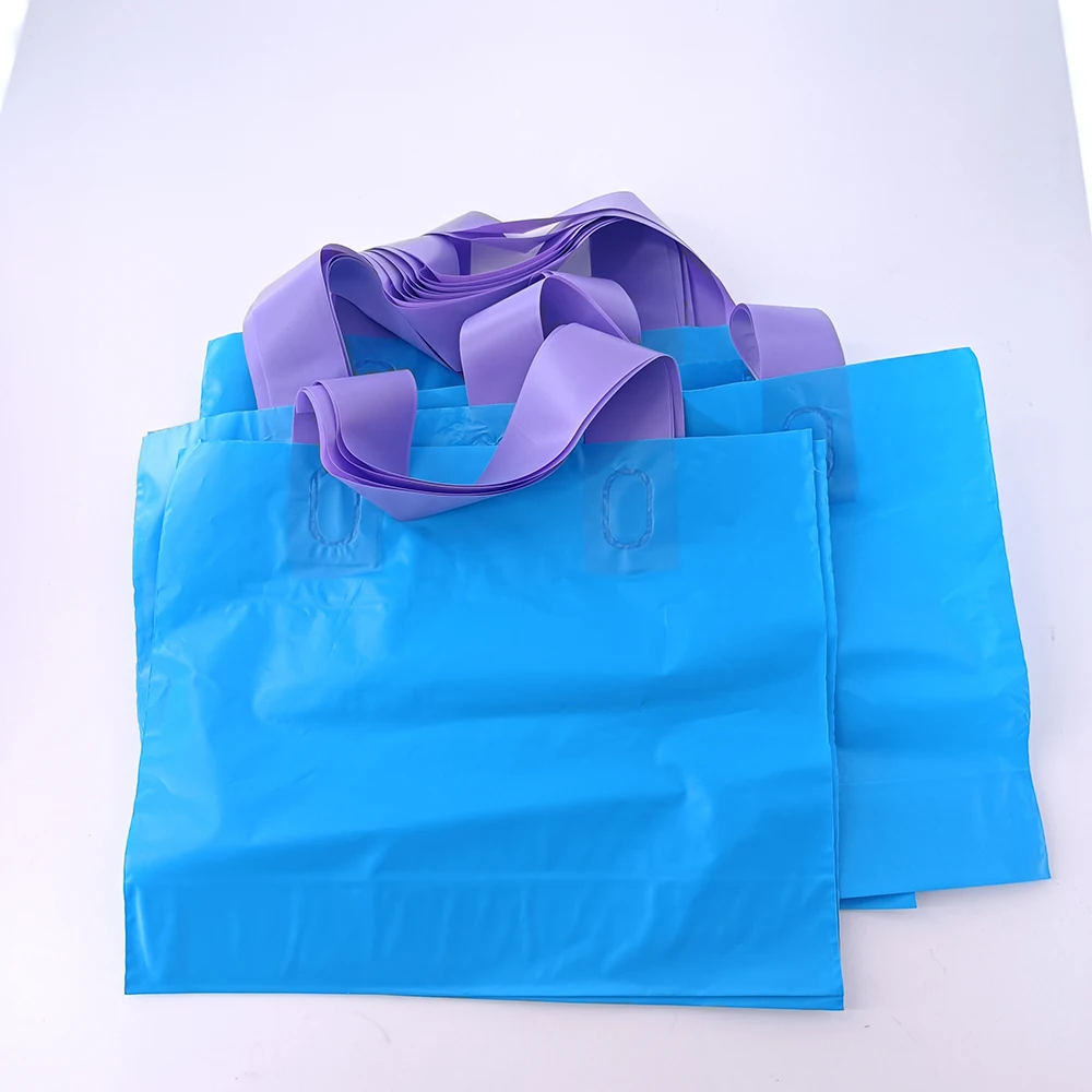 

Blue plastic handbag pure colour Plastic shopping bag print logo pattern plastic carriage bag gift poly bag for clothing shoes