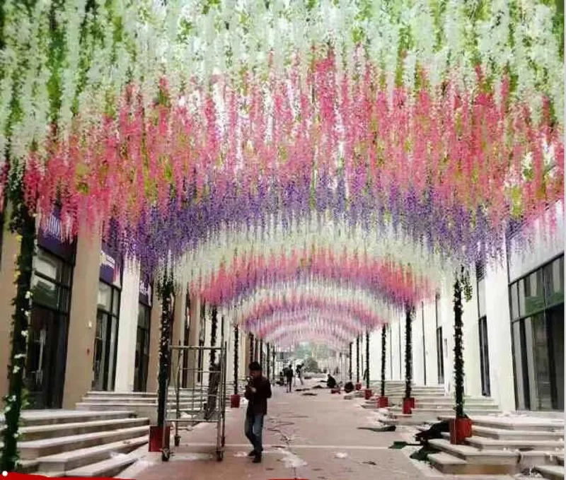 Elegant Artificial Hydangea Silk Flower Vine Home Wall Hanging Wisteria Garland 14 colors Available For Wedding Xmas Decoration