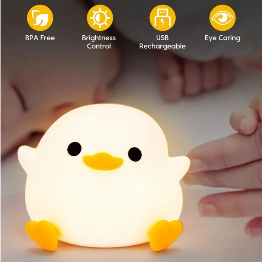 Cute Duck Night Light Cute Duck Silicone Dimmable Nursery Nightlight  Rechargeable LED Bedside Lamp Baby Bedrooms Living Room