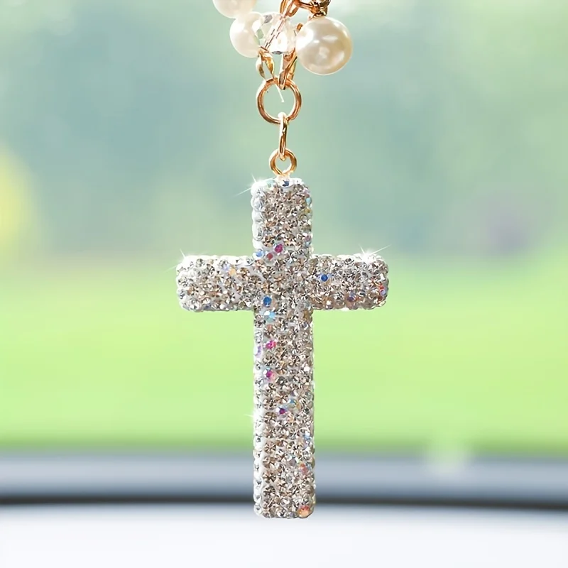 [Creative Car Pendant] Exquisite Diamond Car Pendant| Stylish Cross Car Interior Creative Car Accessory for Rearview Mirror