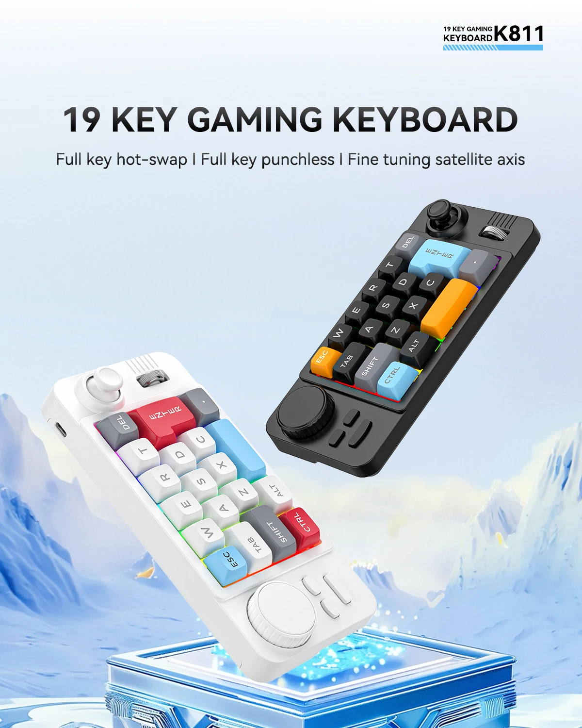Programmable Wired Mechanical Keyboard with Volume Scroll Wheel,Game Joystick 19Key Hot-Swappable Number Keypad for Win8/10/Mac