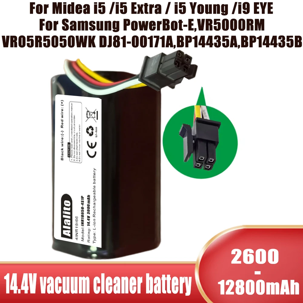 

14.4v 14.8v 12800mAh Rechargeable Battery For Midea Robot Vacuum Cleaner i5Extra.i5 Young.i9 EYE.M3.M3J.K30.K50.M7.i50Pro
