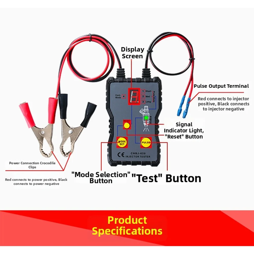 Fuel Injector Testing Device 12V Input for 620 Type Injectors with 4 Pulse Output Options Single Short Long Continuous view 5