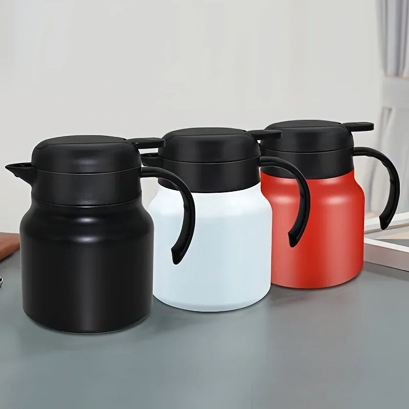 Durable insulated steel teapot/coffeepot. Large capacity, good temp control for home/office. Elegant.