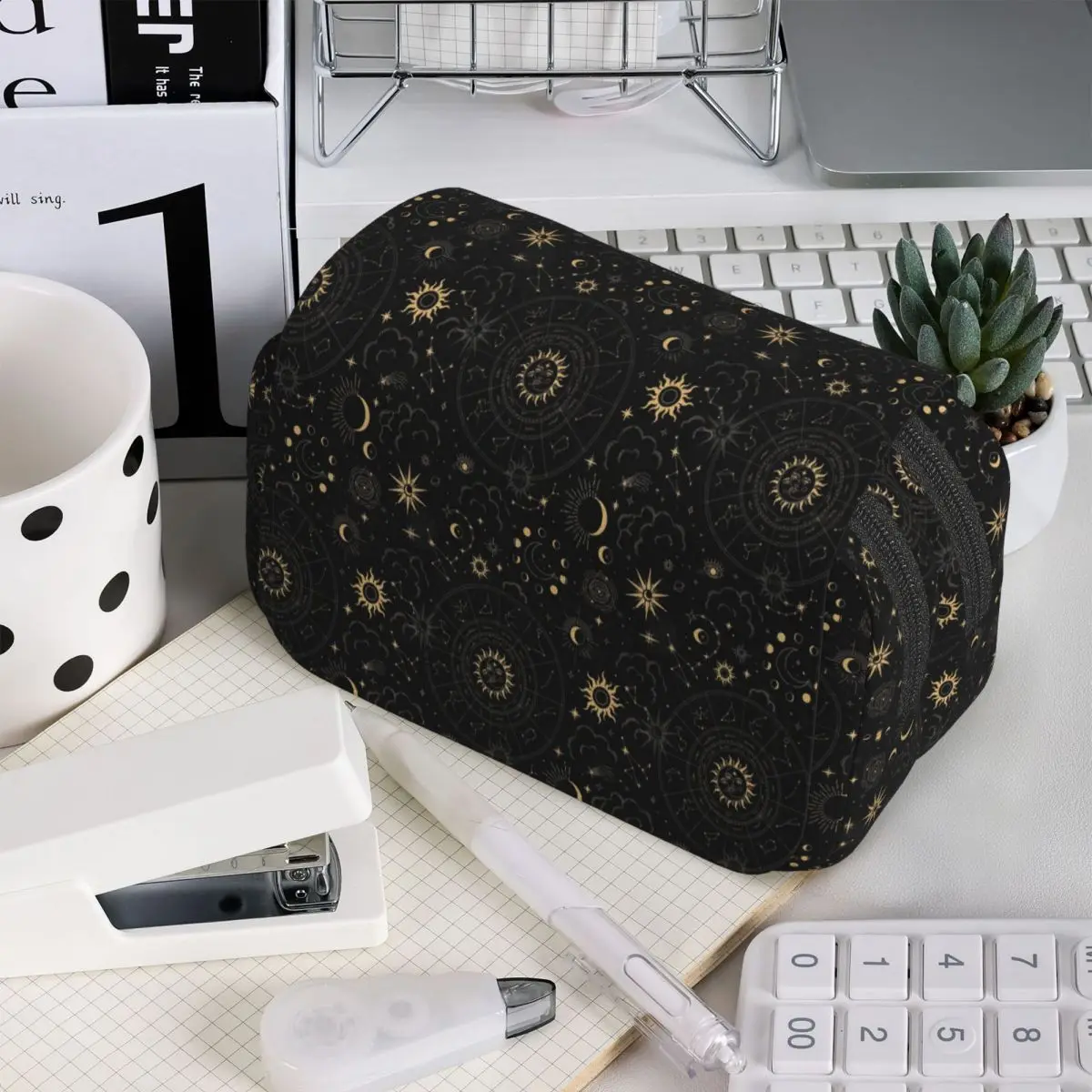 Night Sky Golden Celestial Stars Zodiac Constellations Pencil Case for Boys Girls School Pen Box Pencil Bag Pen Holder Bag