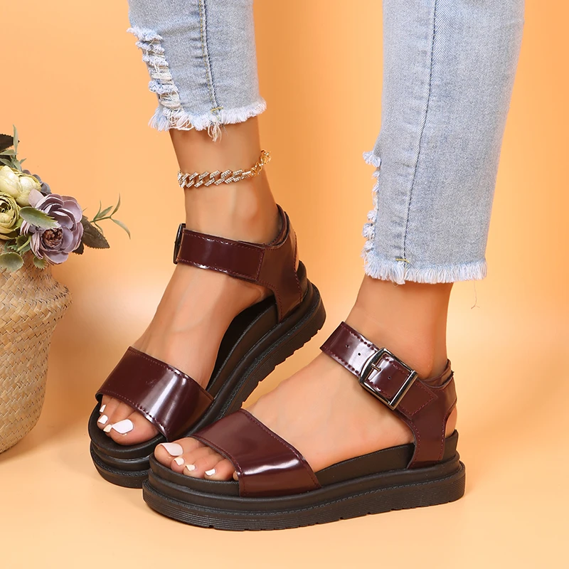 Open Toe Flatform Wedges Shoes Woman Summer Beach Sandals Sexy Women Plus Size PU Leather Sandalias Mujer Sapato Feminino