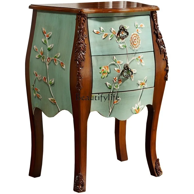 

American painted small side square retro living room small cabinet entrance European engraving