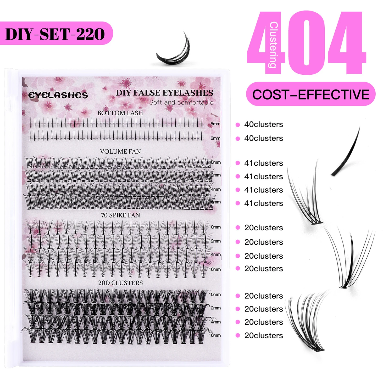 Diy Make-Up Set Gesegmenteerde Gemengde Wimperbinding En Afdichting Wimperlijm Verwijderaar Applicator Lash Clusters Wimper Extensions Complete Kit