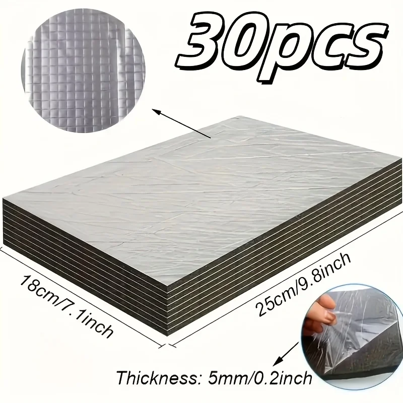 30PCS Value Pack Car Soundproof Insulation Mat for Vehicles Heat Shield Self Adhesive Noise Deadening Pad for Door Roof Engine