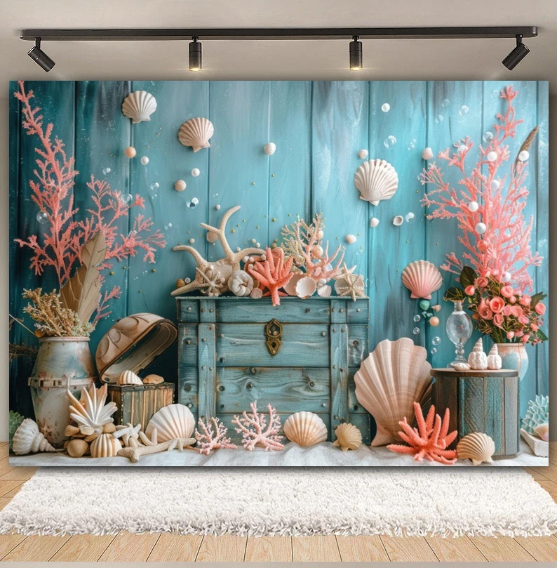 Underwater World Photography Backdrop Ocean Undersea Jellyfish Coral Little Mermaid Dolphin Background Decor Photo Studio Props