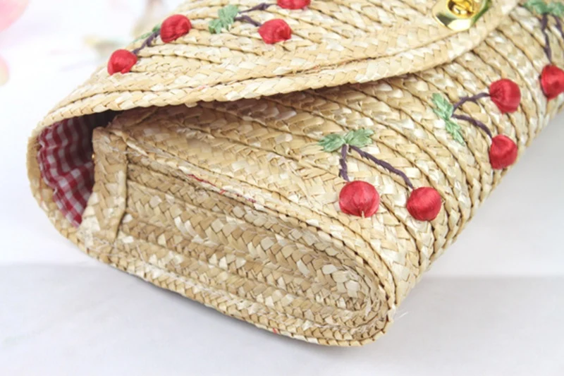 Summer Women Straw Weave Woven Bag Ethnic Woman Shoulder Bag Straw Hruit Heart Strawberry Banana Design Knitting Messenger Bags