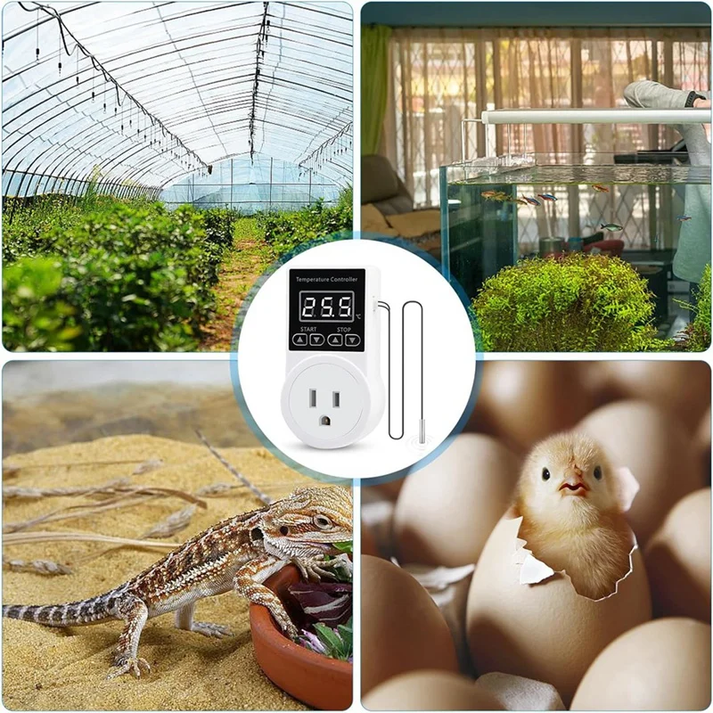 Digital Thermostat Greenhouse Thermostat Plug Socket LCD Screen With Waterproof Sensor Probe For Reptile Home US Plug