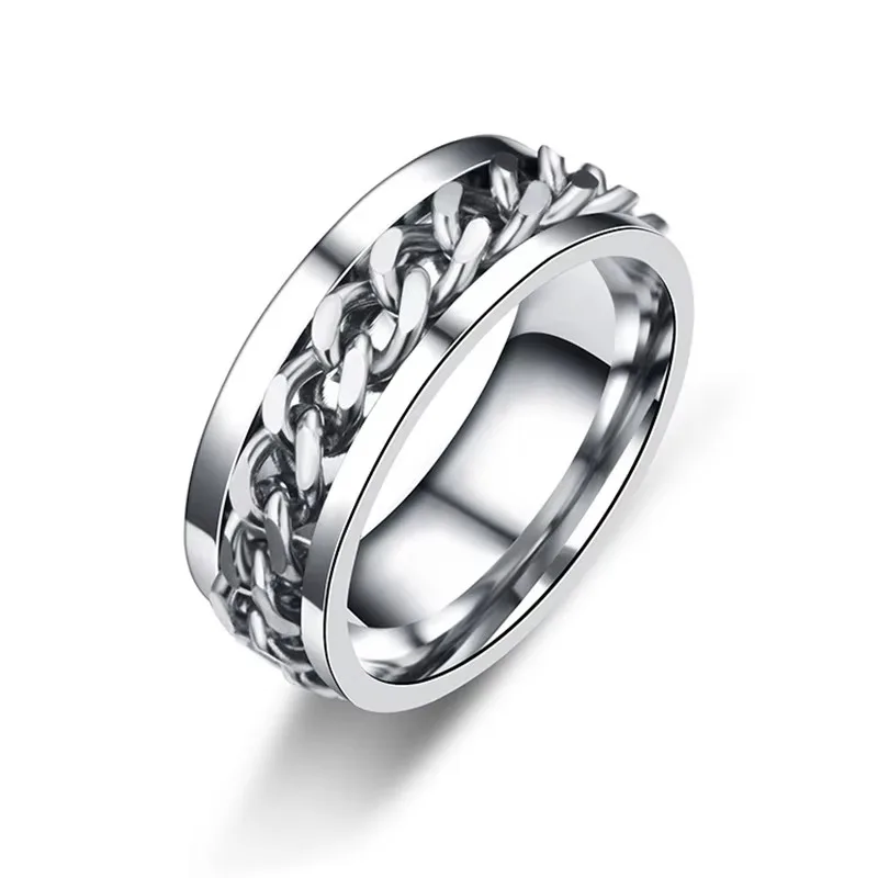 Titanium. Steel Rotatable Chain Rings for Women Men Spinner Decompression Multifunctional Chain Ring Bottle Opener Ring Jewelry.