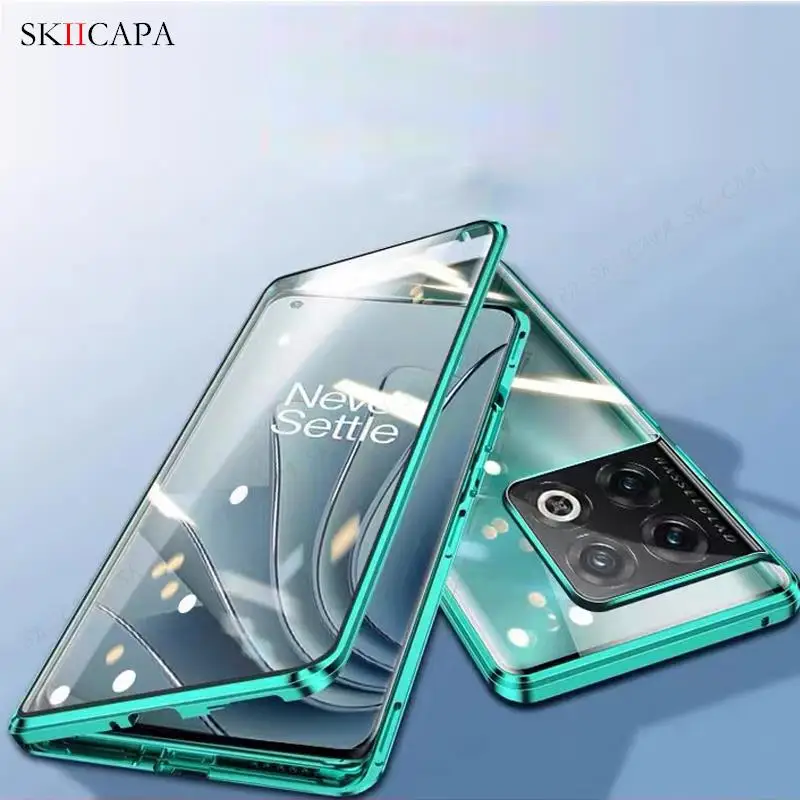 For OnePlus 10 Pro Magnetic Adsorption Tempered Glass Phone Case For One Plus 10 Pro 5G 360 Double Sided Transparent Flip Cover