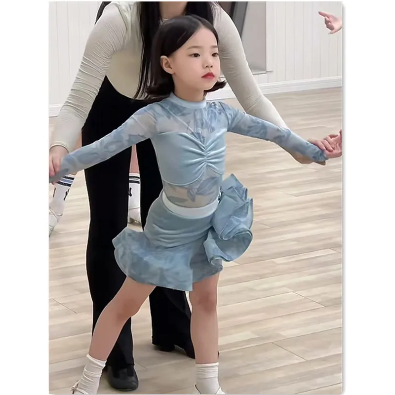 Ensemble de Costumes de danse latine à manches longues pour filles, tenue d'entraînement de Performance haut de gamme pour automne et hiver, nouvelle Collection