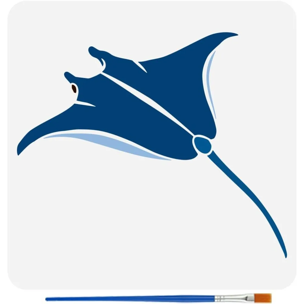 Manta Ray Painting Template with Brush 11.8x11.8inch Fish Silhouettes Painting Template Marine Animal Theme Painting Stencil