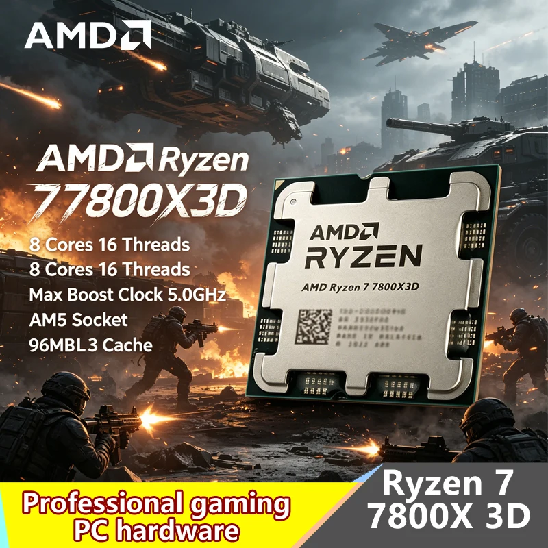 AMD Ryzen 7 7800X3D 게이밍 데스크탑 CPU, 8코어 16스레드, 최대 부스트 속도 5.0GHz, 5nm 96MB 캐시, AM5 트레이 프로세서 (쿨러 미포함) 썸네일 7