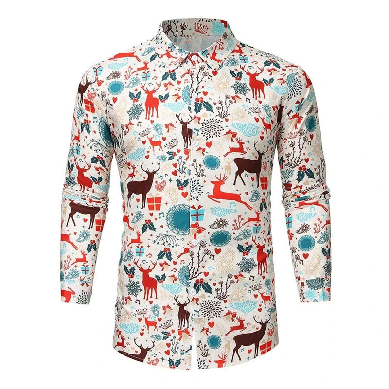 New Snowflake Hawaiian Reindeer Shirt Men Fashion Shirts Snowman Pattern Long Sleeve Shirt Christmas Gift 6XL Designer Design