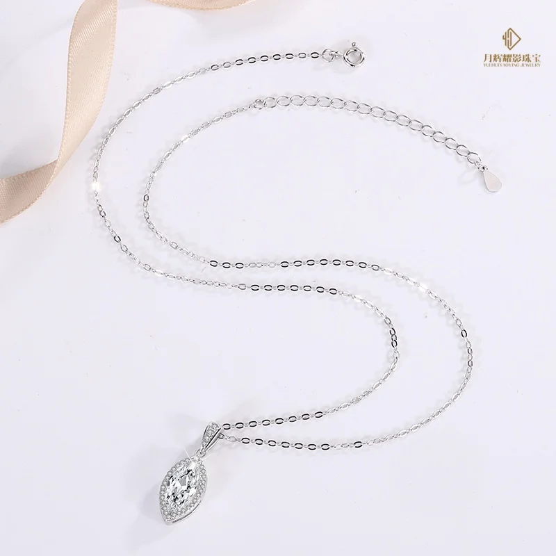Fashion Jewelry 925 Silver High-end Clavicle Marquise Cut Elegant Necklace Vvs Customizable Geometric Shape Moissanite Pendant