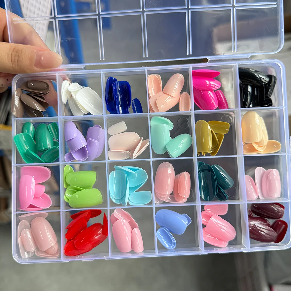 288pcs Colorful Short Oval Press on Nails Sweet Macarons Simple Wearable False Nails Glossy Almond Full Cover Acrylic Fake Nails