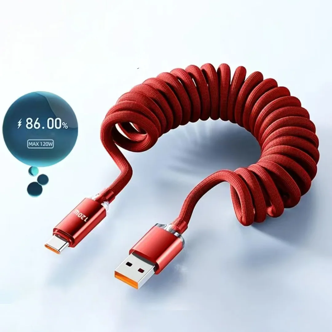 NNBILI 120 W Auto Typ C auf USB C Schnellladung für iPhone 17 16 USB A auf Typ C Feder-Teleskopkabel für Samsung Xiaomi Huawei
