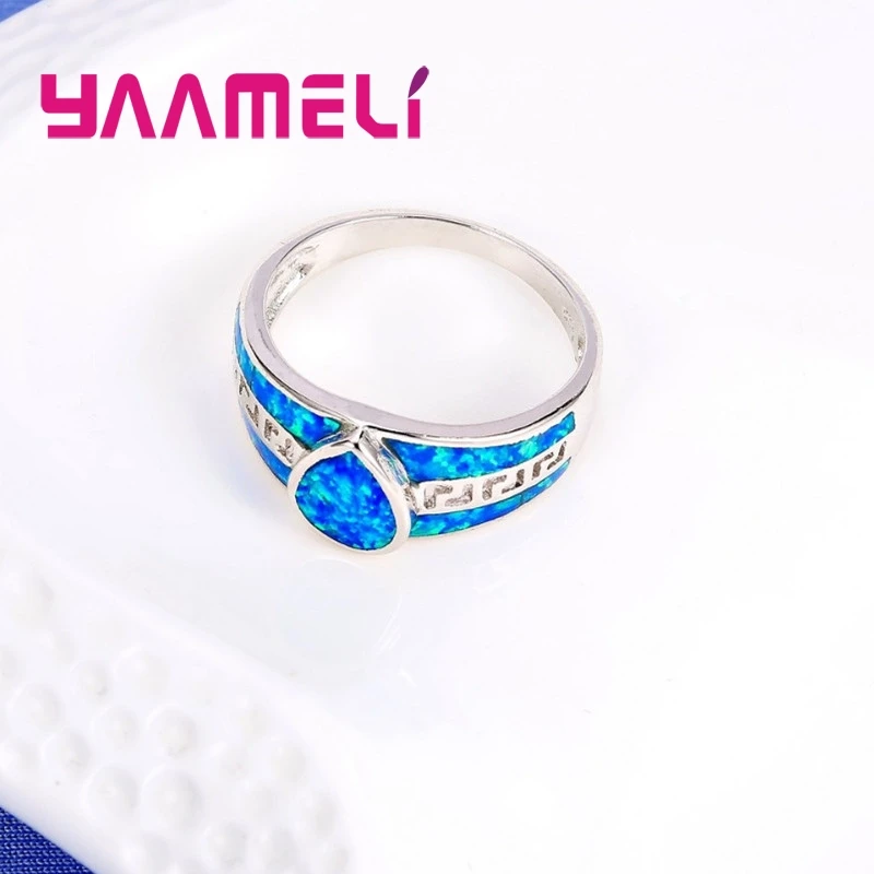 Nice Birthday Gifts for Women Men Water Drop Shaped 925 Sterling Silver Fashion Jewelry Blue Fire Opal Rings High Quality