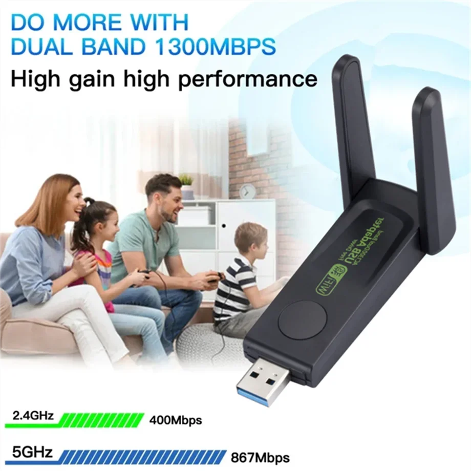 1300Mbps WiFi USB Adapter Dual Band 2.4G/5Ghz Wi-Fi Dongle 802.11AC Powerful Antenna Wireless Receiver For PC Laptop Driver Free