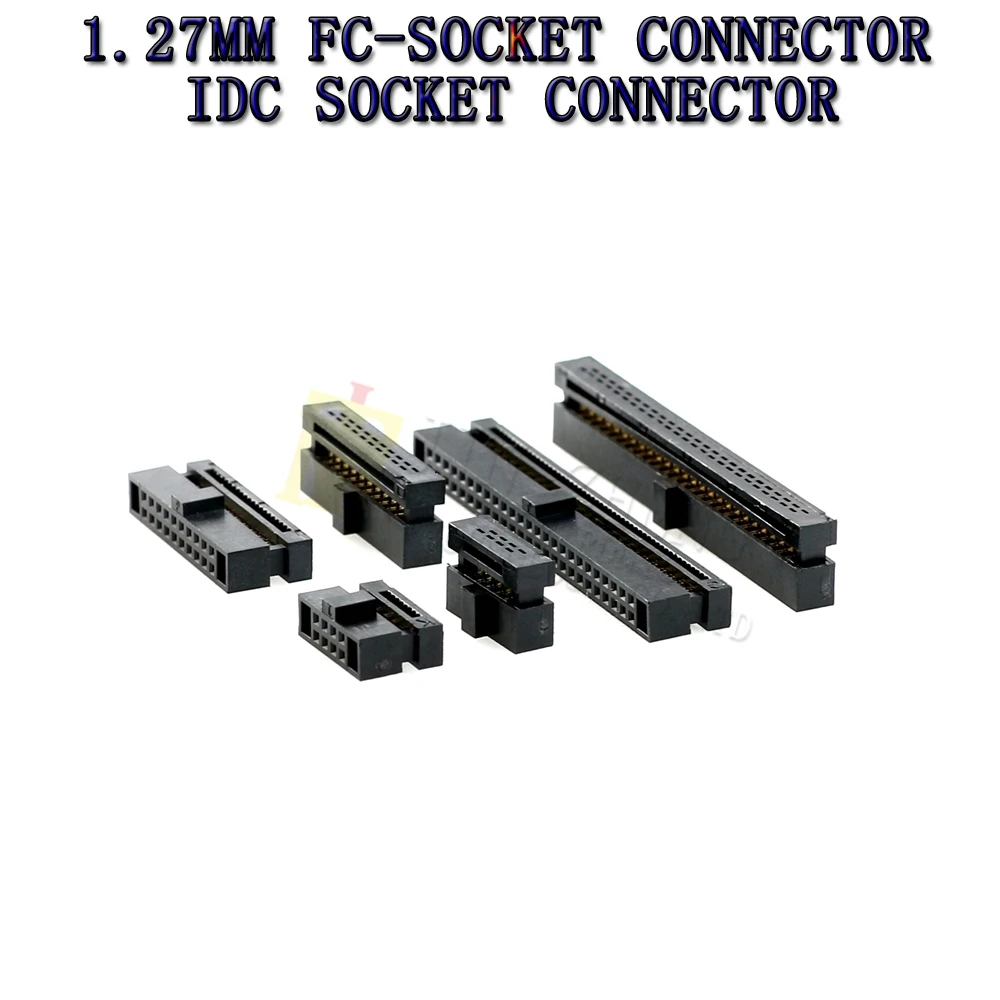 10pcs FC 1.27mm  6 8 10 12 14 16 20 24 26 30 34 40 50 Pin IDC Female Header Socket Connector For 0.635mm Pitch Flat Cable