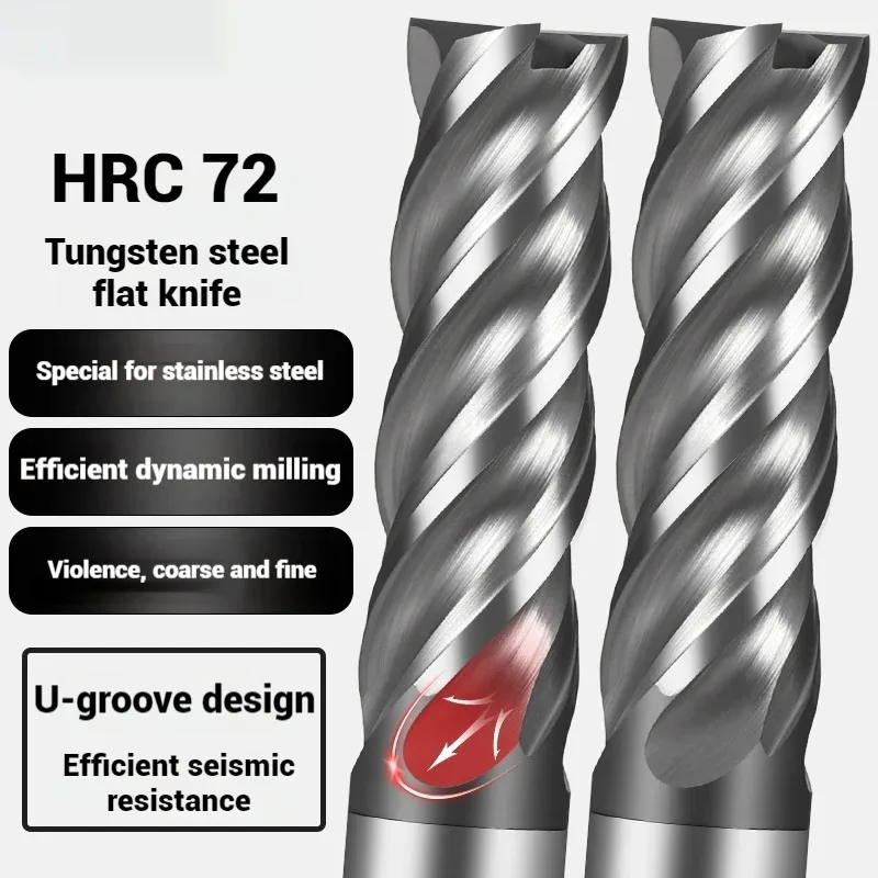 HRC68 Tungsten Steel End Mill Carbide End Mills 3 4 6 8 10 12 20 CNC Tools Milling Cutter FOR Stainless Steel 4Flute Router Bits