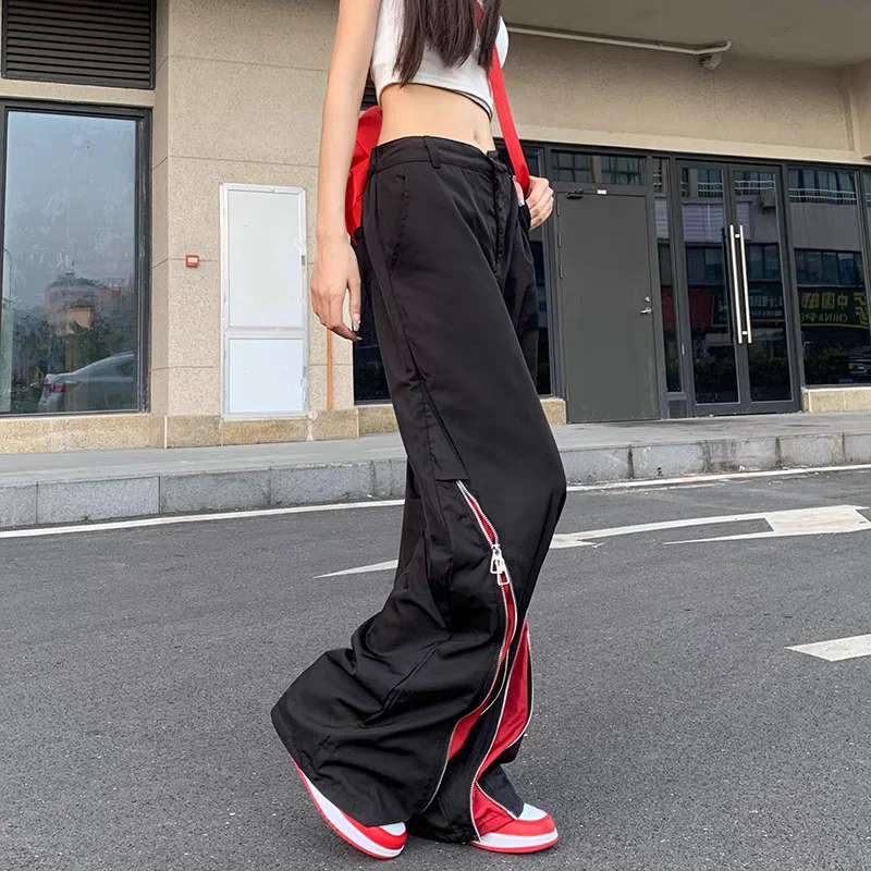 Deeptown Harajuku Black Baggy Parachute Pants Woman Spring Gothic Grunge Streetwear Wide Sweatpant Trashy Y2k Loose Trouser Punk