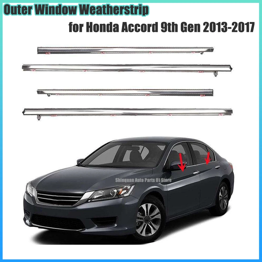 Outer Window Weatherstrip Seal Trim for Honda Accord 9th Gen 2013-2017 Door Glass Belt Molding Water Deflector Strip