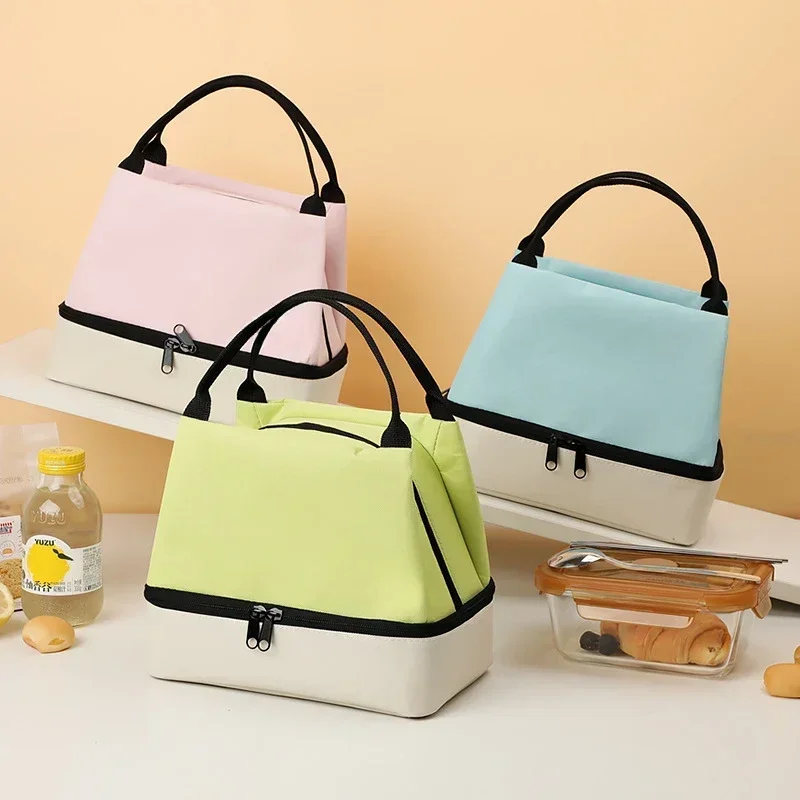 New dopamine large-capacity double-layer lunch bag aluminum foil thickened portable picnic bag office worker thermal bag