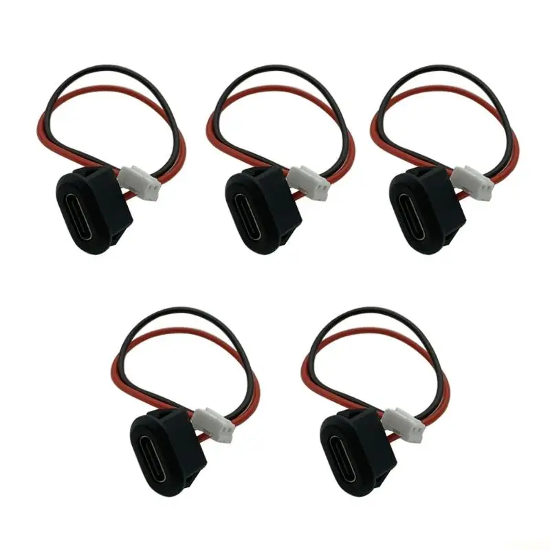B03F USB C Female Port Repair Part Pack of 5 with Pigtail Wire for Charging Port Service, Maintenance Stock, and Wiring Work