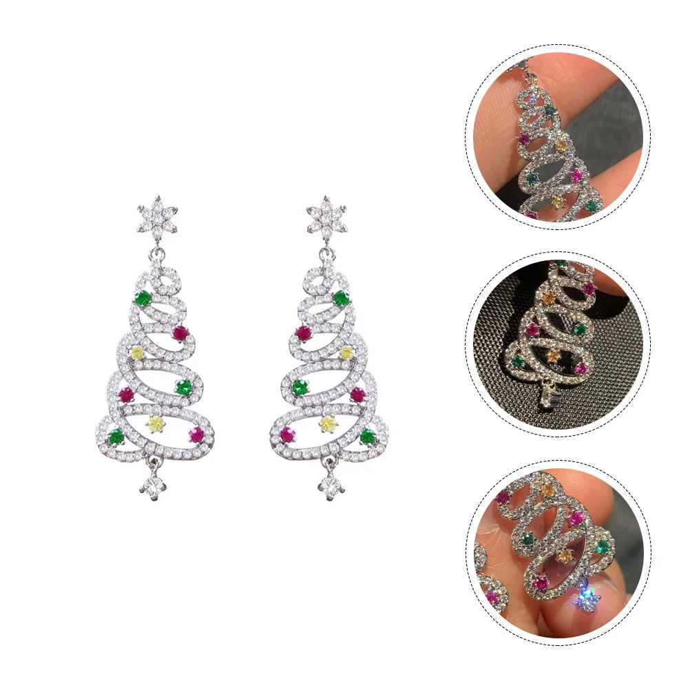  Christmas Tree Earrings Rhinestone Photo Props Jewelry Girl Ornaments Copper Women Fashion Party