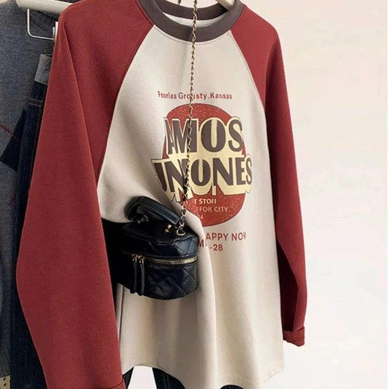 

Extra Large Size German Velvet Spliced brushed Long-sleeved T-shirt for Women 2024 New Raglan Sleeve Bottoming Shirt Loose Top