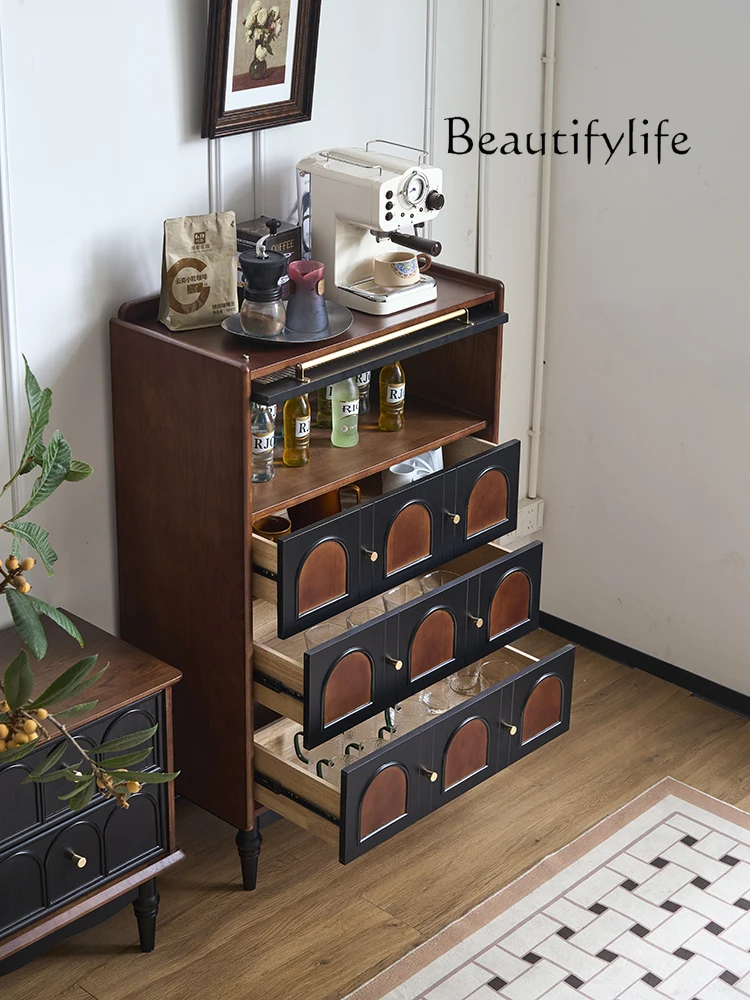 

French retro solid wood, antique style in the living room, small side cabinet next to the TV cabinet, bedroom, bedside storage